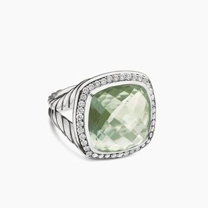 Authentic David Yurman Albion Ring Sterling Silver Prasiolite & Diamonds, 11mm